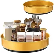 Lazy Susan Makeup Organizer - 360° Turntable Non Skid Cabinet Turntable Stainless Steel Cosmetic Makeup Organizer (Gold large)