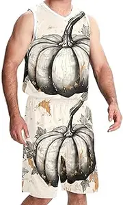 [KQNZT] Basketball Jerseys Shorts Sport Set, Outfit Tank Top Track Shorts, Men's Athletic Basketball Jerseys, Happy Thanksgiving Autumn Maple Leaf