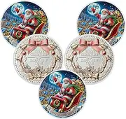 5pcs Santa Claus Sleigh Commemorative Challenge Coin - Silver Christmas Decorations Coin - Always Believe Papa Noel Xmas Collectible Token Decor - Snowy Village Christmas Ornaments Gift for Family