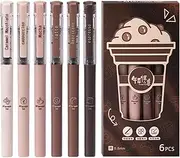 Coffee Pens - 6-Piece Fine Pen Set, Gentle Writing, Versatile, Funny Needle Pen Set, Quick-Drying Rollerball, Portable, Aesthetic Stationery Accessories for and Girls