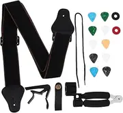 TOGEVAL 1 Set Guitar Accessories Kit Bass Electric Guitar Strap with Capo Picks for Practice Performance Durable Versatile Random Color