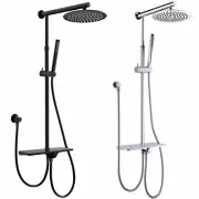 Chrome/Black Twin Shower Head Set Sliding Rail Storage Shelf Handheld Spray WELS