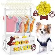 Teenyyou 20" x 13" x 9" Wooden Pet Wardrobe Closet Crate Box with Hanging Rods and Personalized Pet Alphabet Letters Easy Assembly Baskets for Dog Cat Toys Clothes Accessories (White)