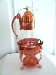 Corning-Ware Glass Copper Plated W/ Heat Proof Lid Coffee Tea Pot Carafe Warmer