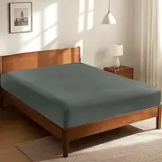 [LINENOVA] Queen Fitted Sheet – 100% Vintage Washed Cotton - Naturally Soft & Breathable, 40cm Deep Pocket – Charcoal, 1 Piece