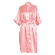 Pink Sexy Satin Kimono Robe - Silk robe, Lightweight Silky Bathrobe -MEDIUM