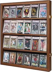 24 Graded Sport Card Display Case Wall Mount Baseball Card Display Case with Clear View and UV Protection Acrylic Door for Baseball Football Basketball Hockey Trading Card Collection,Vertical Walnut
