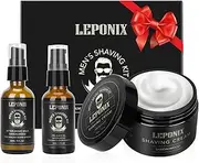 LEPONIX Men's Shaving Kit Gift Set- Sandalwood Shaving Cream, After Shave Lotion & Pre Shave Oil - Fights Razor Burn, Nicks & Cuts - Luxury Grooming Essentials for Men, Husband - Stocking Stuffers