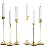 6Pcs Candlestick Holders, Gold Candlestick Holder, Vintage Taper Candle Holder, Home Decor Candle Holders, for Halloween Thanksgiving Christmas (Gold Classic)