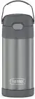 FUNTAINER Water Bottle with Straw - 12 Ounce, Grey - Kids Stainless Steel Vacuum