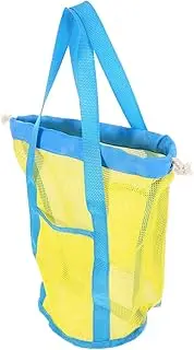 ERINGOGO Nylon Mesh Drawstring Boys and Girls Sandbox Bag Toy Organizer Beach Bag Yellow Blue Striped Handle
