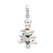 Sterling Silver Polished Enameled Christmas Tree Pendant