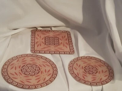 Temptations Tara Old World 3 Pc Trivet Set rust orange Floral Round Square NEW