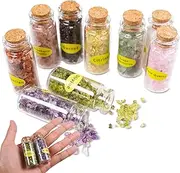 Healing Crystals Gemstone Bottles, 9 PCS, Mini Chip Crystals Stone, Tumbled Reiki Wishing Bottles, Natural Quartz Gravel Wicca Stones, Reiki Chakra Balancing Meditation DIY Home Décor