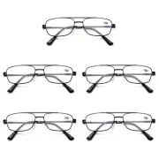 5 PK Mens Retro Aviator Reading Glasses Metal Frame Blue Light Blocking Readers