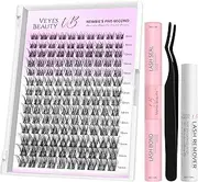VEYESBEAUTY Lash Clusters Kit Individual Eyelash Extensions Thin & Invisible Band DIY False Eyelashes Newbie's Five-Second Series Wispy Lash Tray, LuxeBold KIT with Bond&Seal Remover Applicator