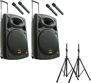 E-lektron EL30-M Package 2 X 12 inch 1400W Bluetooth 5.0 TWS linkable Portable Speaker Set Laud Sound PA System with Stands
