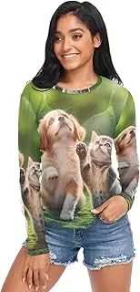 [RPLIFE] Cute Playful Puppy Kitten Mesh Sleeves, Sheer Mesh Tops for Women S-XXL