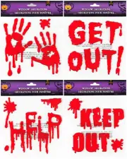 Halloween Bloody Gel Window Cling Stickers~Hands Keep Out Help Get Out~Set of 4