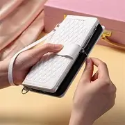 Style Lanyard Rhombic Leather Case for Samsung Galaxy S23 S22 S21 S20 FE S10 S9 S8 Plus,White,for Samsung Note10