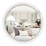 Rustic Farmhouse Mirror,24" White Natural Wooden Circle Wall Mirror,Round