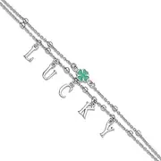 [JewelryWeb] 7.7mm 925 Sterling Silver Enamel Clover Lucky With 3 Centimeters Extension Bracelet 18 Centimeters Link-Bracelet for Women