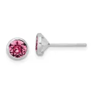 Sterling Silver Rhod-Plated Polished 5mm Pink Crystal Bezel Stud Earrings