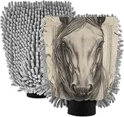 XYMZR Absorbent Microfiber Car Wash Mitt Horse Floral Cute, Funny Cute Anime Scratch Free for Cars Cleaning, Home Cleaning Mitts, 2 Pack, 10.24” L x 7.09” W