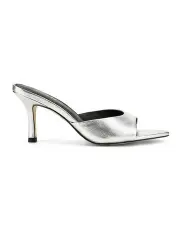 [Siren] Margot Point Toe Mules in Silver Metallic Leather