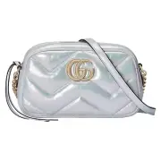 GUCCI GG Marmont Small Blue Iridescent Leather Shoulder Bag New & Authentic