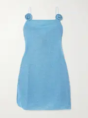 [Oséree] Oséree - Lumière Rose Appliquéd Metallic Stretch-knit Mini Dress - Light blue - small small Blue
