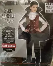 Dark Vampire Child Medium Halloween Costume Vampire Cape &Shirt W/ Attached Vest