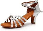 [HOBTEC] Girls & Women's Satin Latin Dance Shoes Standard Salsa Performance Ballroom Practice Dancing Shoes