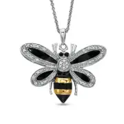 0.1 CT. T.W. Natural Diamond with Black and Yellow Enamel Bee Pendant in Sterling Silver