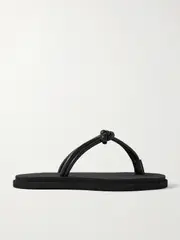[Emme Parsons] Emme Parsons - Knot Leather Flip Flops - Black - IT40 IT 40 Black