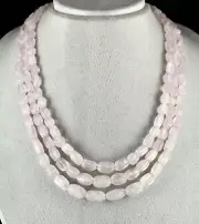 Natural Rose Quartz Melon Carved Beads Necklace 3 L 621 Carats Gemstone Strings