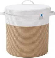 Extra Large Storage Basket with Lid, Cotton Rope Storage Baskets, Laundry Hamper, Toy Bin, for Toys Blankets Storage in Living Room Baby Nursery (Beige, 16"x16"x18")