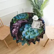 Succulent Plants Round Tablecloth 60 Inch Dust-Proof Wrinkle Resistant Table Cover Waterproof Decorative Table Cloth for Holiday Home Party Wedding Picnic