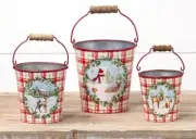 One 5” Rustic Farmhouse Galvanized Metal Bucket Christmas Winter Deer Bucket