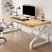 Hoixin Gaming Desk Office Table Laptop Table Width 100/120cm Computer Desk with Wiring Hole 3cm Thick Solid Wood Tabletop Easy to Assemble Ideal for Home Office use(Wood,120x50cm)
