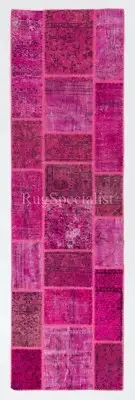 Pink Patchwork Runner Rug for Corridor, Custom Handmade Wool Carpet for Hallway
