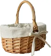 Flower Girl Basket, 7.87x6.69" Portable Woven Wicker Basket with Handle & Bow Decorations for Outdoor Weddings Party Home Garden Small Wicker
