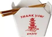Urban Tokyo Chinese Takeout Box Style Porcelain Bowl With Chopsticks 18 fl oz Square Box Shape Rice Noodles Pasta To Go Box Shaped Bowl Microwave Dishwasher Safe (Classic Pagoda)