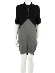 Black Wool Knit Contrast Panel Dress