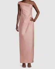 $595 Aidan Mattox Womens Pink Jacquard One Shoulder Column Gown Dress Size 12