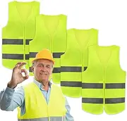 Phantasy® High Visibility Vest Car Safety Vest, 4 Pieces, Safety Vest, Breakdown Vest, Yellow Safety Vest, Reflective Vest, Car Vest, Neon Yellow Reflective Vest