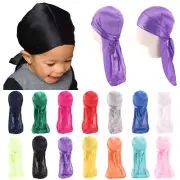 Kids Baby Breathable Bandana Hat Silky Durag Do Doo Du Rag Long Tail Headwrap ~