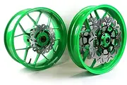 Neon Green Front Rear Wheel Rims and Brake Discs Rotors Compatible with Honda CBR600RR 2007-2017, Motorcycle Replacement Accessories Parts