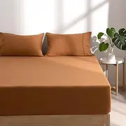 Dreamaker King Single Fitted Combo Microfiber Sheet Set, Ultra Soft Plush Pre Washed Microfibre Bedding, Extra Deep 40cm Fitted Sheet & 1 Pillowcase, 2 Pieces, Rust, King Single Bed