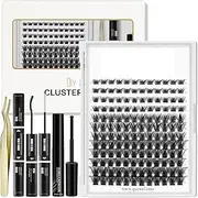 DIY Eyelash Extension Kit, Lash Clusters Kit with 144PCS Mixed 8-16mm Eyelash Clusters, Lash Bond and Seal, Eyelashes Tweezers Easy to DIY at Home(H-DH04)